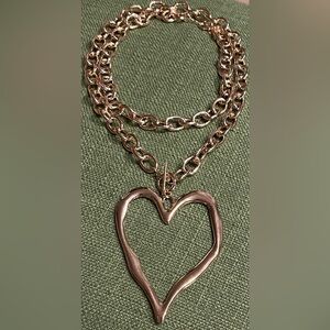 Chunky Gold Layered Heart Pendant Necklace